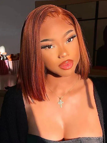 Iconic Human Hair Collection Straight Bob Wig Reddish Brown