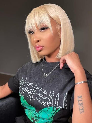 Luxury No Lace Wigs Collection Human Hair Wigs With Bangs Straight Wig 100% Human Hair