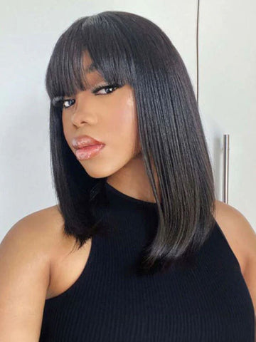 Iconic No Lace Wigs Collection Human Hair Wigs With Bangs Straight Bob Wig