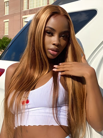 Sleek Straight Collection Curly 13X4 Lace Front Wig Highlights / Ombre